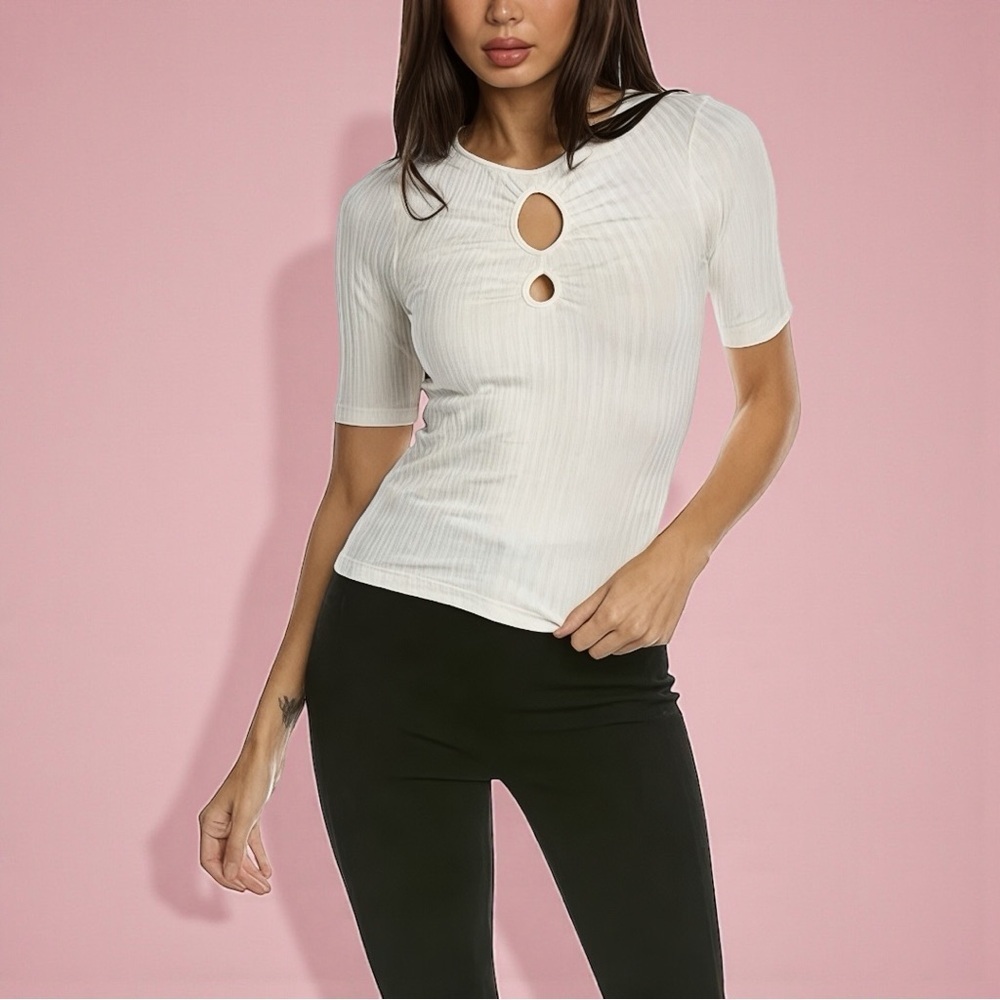 BA&SH Women’s Pullover Massiva Ribbed Keyhole White Top In Size US 8